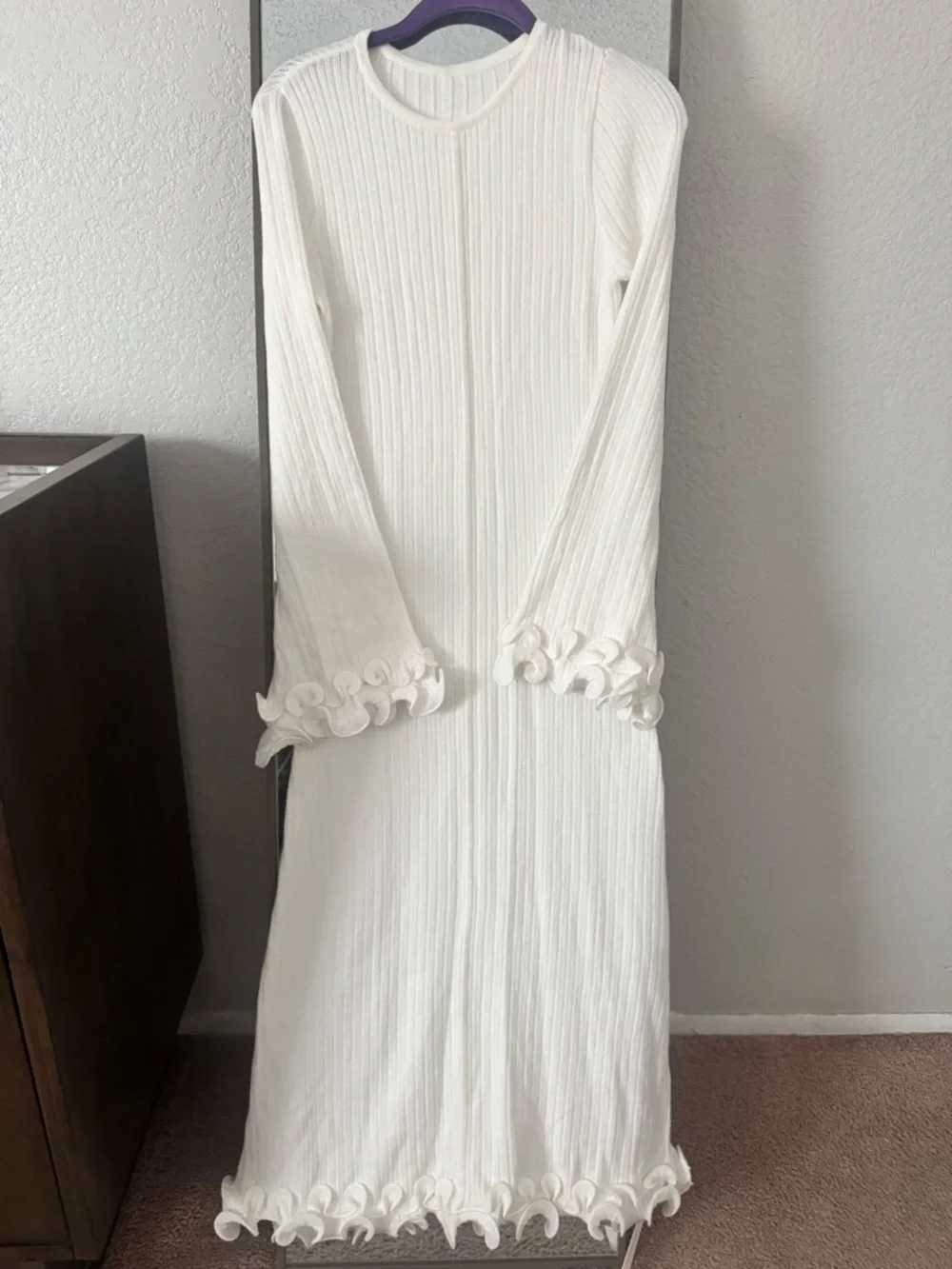 Commense Semi-Sheer Piping Ruffle Drawstring Knit Dress - Picture 3 of 5